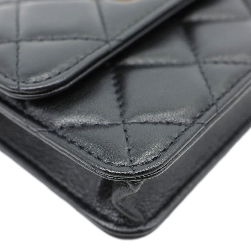 Chanel  Ribbon Flap Shiny Lambskin Quilted Leather Belt Bag Black - Picture 8 of 13